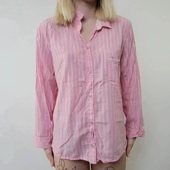 Victoria's Secret Pink Pajama Striped Button Down Sleep Shirt - L - Picture 3 of 6